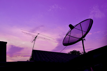 Satellite Dish and Antenna TV on Sunset Time