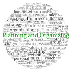 Planning and Organizing concept in word tag cloud