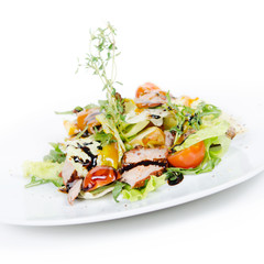 salad with meat and baked potatoes