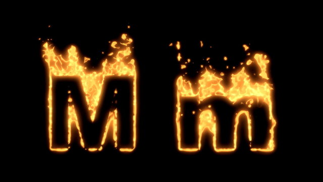 Upper and lower case M bursting into flames.