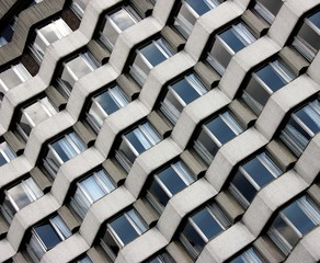 Abstract building of many windows set in concrete