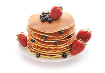 Pancakes with strawberry and blueberries