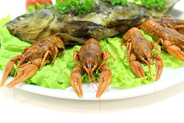 dish with crayfish smoked fish
