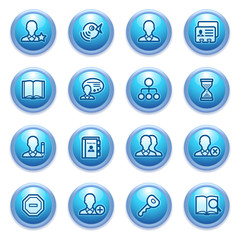 Users web icons on blue buttons.