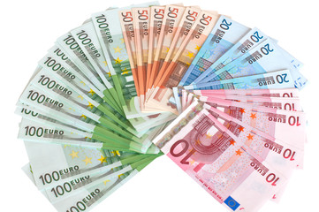 Cash euros in the form of a fan.