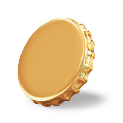 Golden Beer Cap on white background