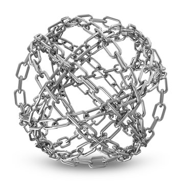 Abstract Sphere Made From Silver Chains on white background
