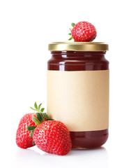 berry jam and strawberry isolated on white