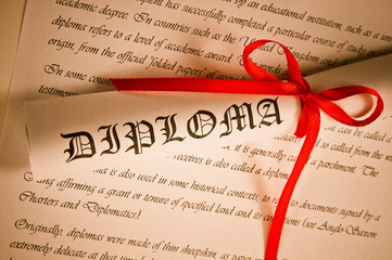 Diploma with red ribbon