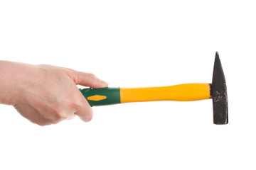 Female hand holding a hammer