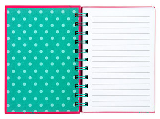 Opened notebook isolated on white background