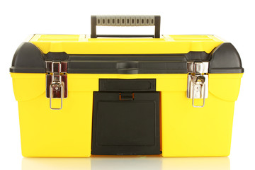 yellow tool box isolated on white close-up