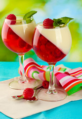 fruit jelly in glasses, berries and mint