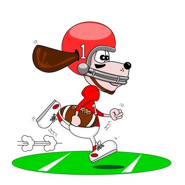 A cartoon dog playing American football