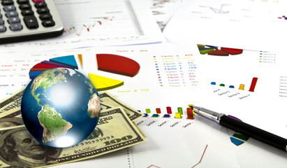 Pen and business graph with earth (Elements of this image furnis