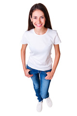 Obraz premium top view of young smiley woman