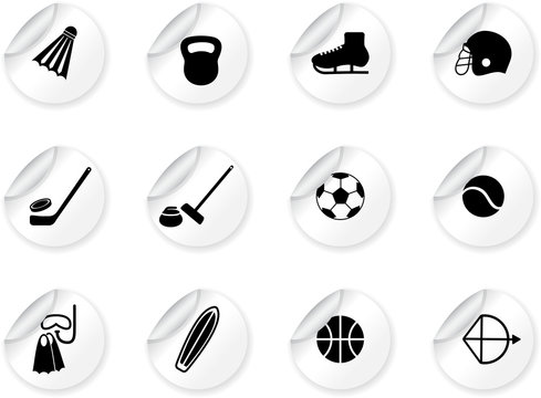 Stickers with sport equipment icons