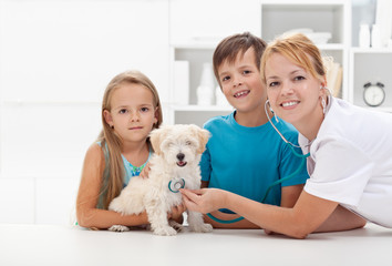 Kids taking their pet to the veterinary