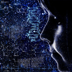 Evolution. Abstract science backrounds with female portrait