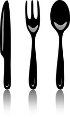 knife, fork and spoon