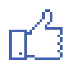 Glasschilderij Pixel Gepixelde duim omhoog, pictogram voor sociale media