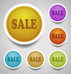 Sale stitched labels, vector