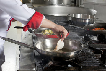 Delicious salmon fillets roasted in the frying pan 