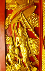 Door wood carving art Angel, Ancient temple in the South of the