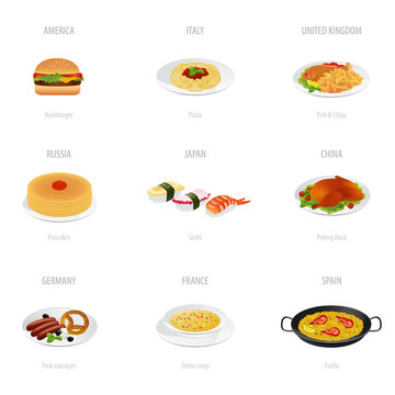 Traditional cuisine (vector set). Food Illustrations