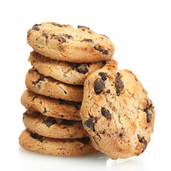 Chocolate chips cookies isolated on white.