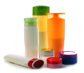 Cosmetic bottles isolated on white background