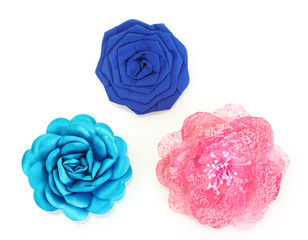 beautiful cloth artificial flowers isolated on white