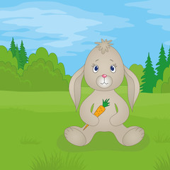 Obraz na płótnie Canvas Rabbit girl with carrot in summer forest