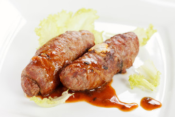 grilled sausages with sauce