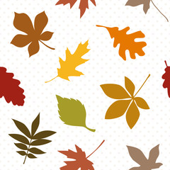 Leafs Seamless Pattern Dots Autumn Colors