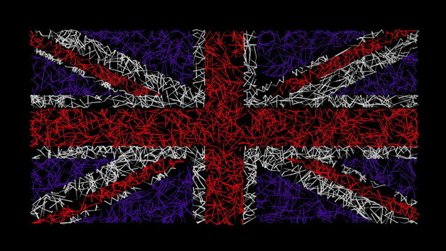 British Union Jack flag created by animated scribble lines.