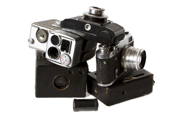 Fototapeta na wymiar old photocamera, videocamera and photoaccessories isolated on