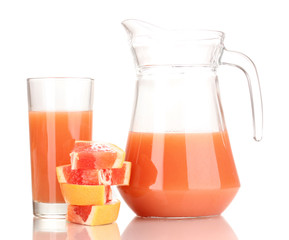 Sliced grapefruit and juice isolated on white