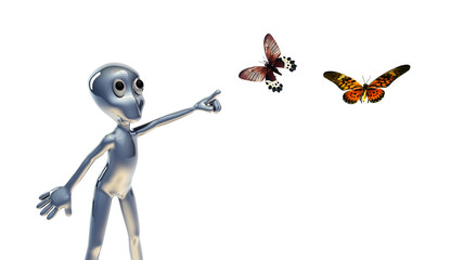 3d small people  and butterfly