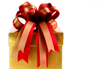 Gift Box with Colorful Ribbons on White Background