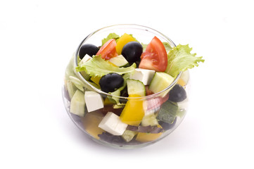 greek salad in glass bowl