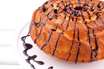 cake with chocolate sauce