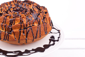 cake with chocolate sauce