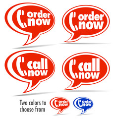 Call now, Order now speech bubbles - 2 colors in the vector file