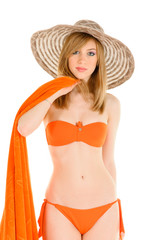 Young woman in orange bikini