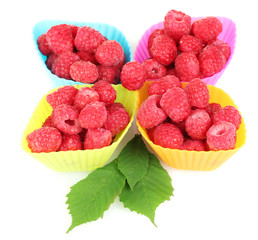 Fresh raspberries in silicone molds isolated on white