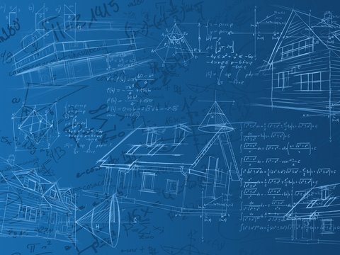 blue calculation notes, formulas and sketches