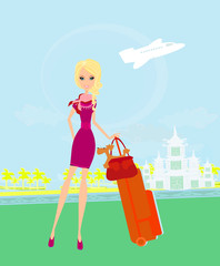 beauty travel girl with baggage