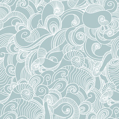 Seamless wave hand drawn pattern. Abstract background.