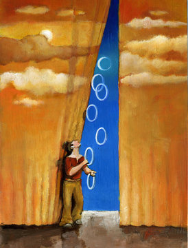 visionary juggler surreal romantic illustration